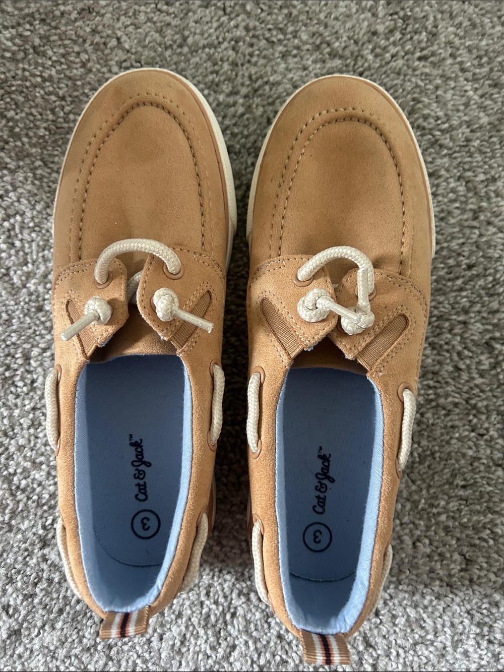 Cat & Jack Camel Suede Boat Shoes with Blue Lining